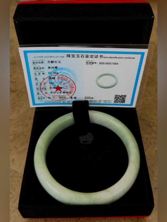 Jewelry - Natural Handmade Green Jade Bangle Bracelet with Certificate and Storage Case